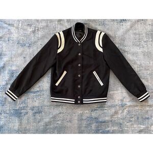 Aqua Velvet Heart Black White Baseball Varsity Style Jacket Women's Medium